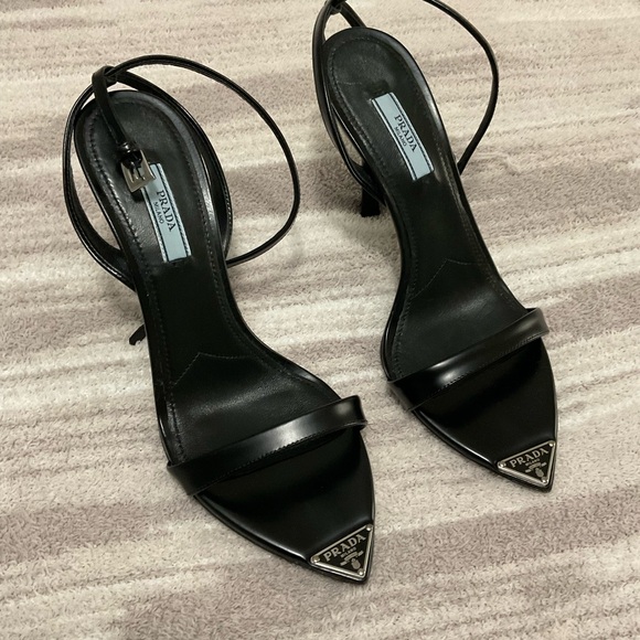 Prada Shoes - Prada Brushed leather sandals black heels size 38
